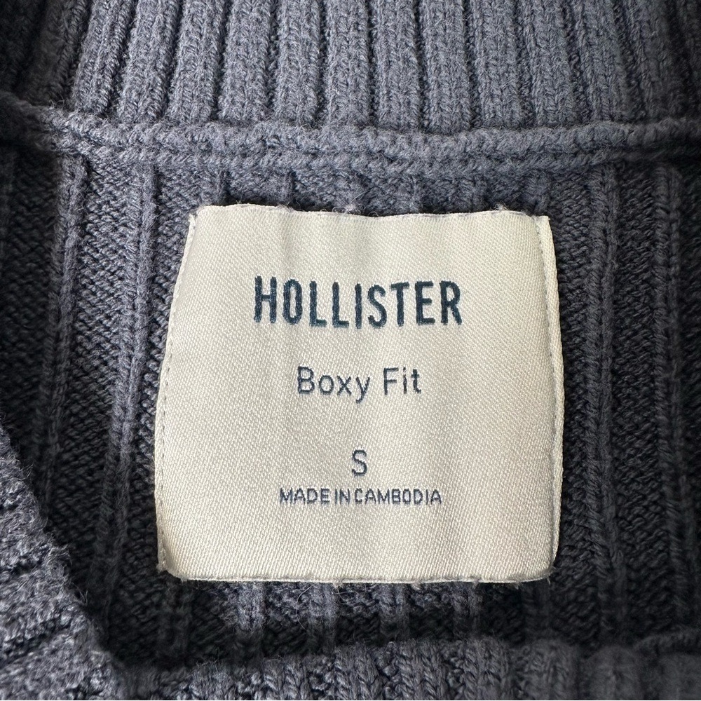 Hollister Mens Boxy Fit Ribbed Crew Neck Sweater Charcoal Grey Striped S - Picture 2 of 5